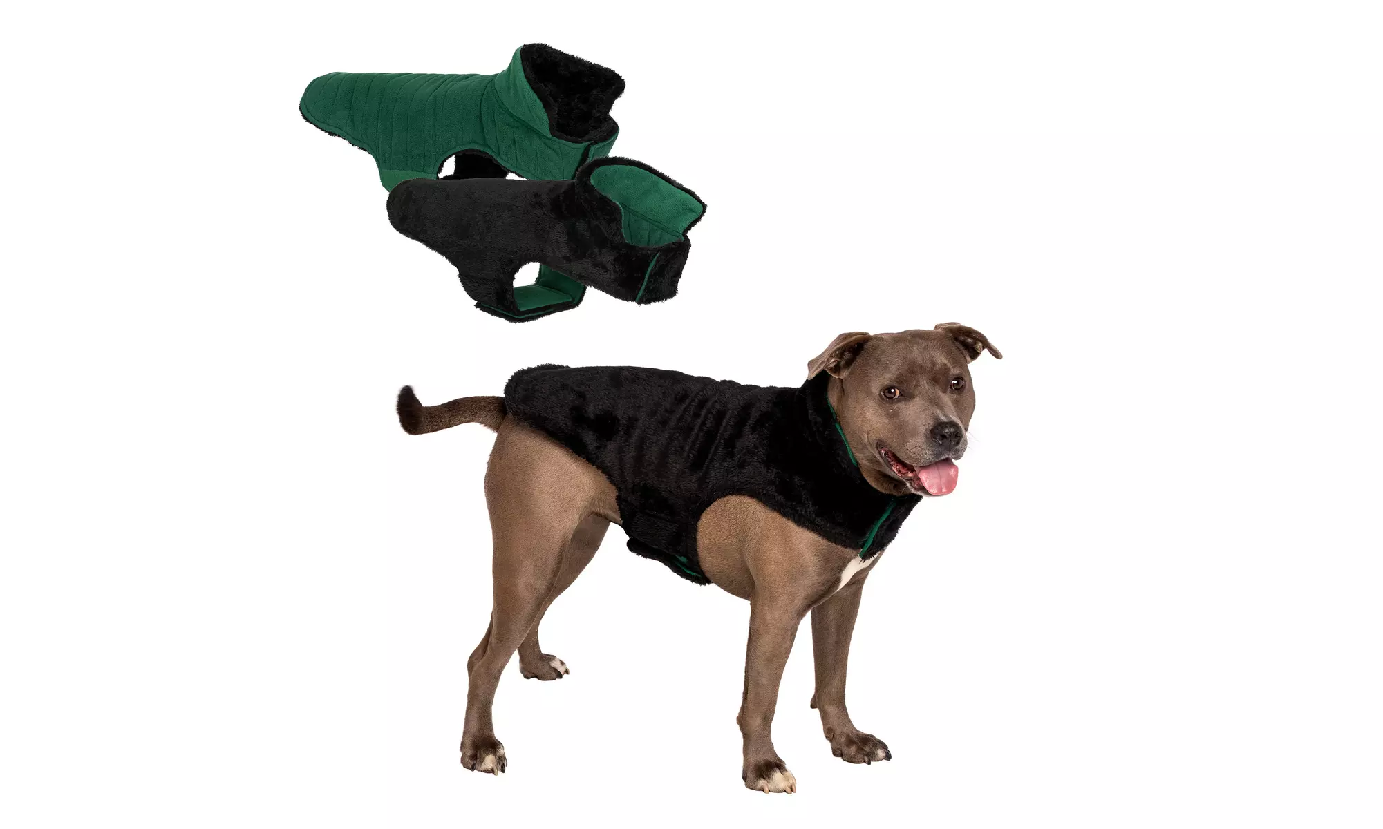 FurHaven Flex-Fit Faux Fur Warn and Cozy Reversible Dog Coat