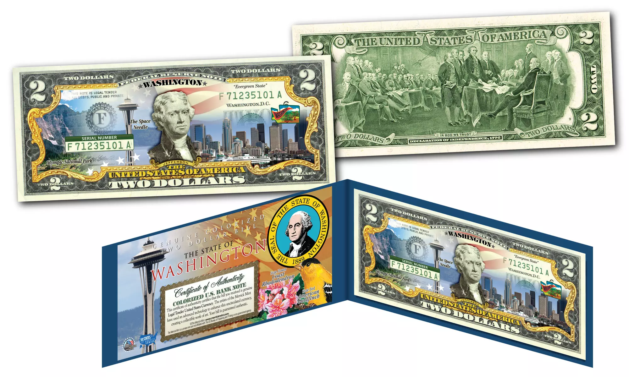 Official Genuine Legal Tender U.S. 2 Dollar Bills Honoring America's 50 States 