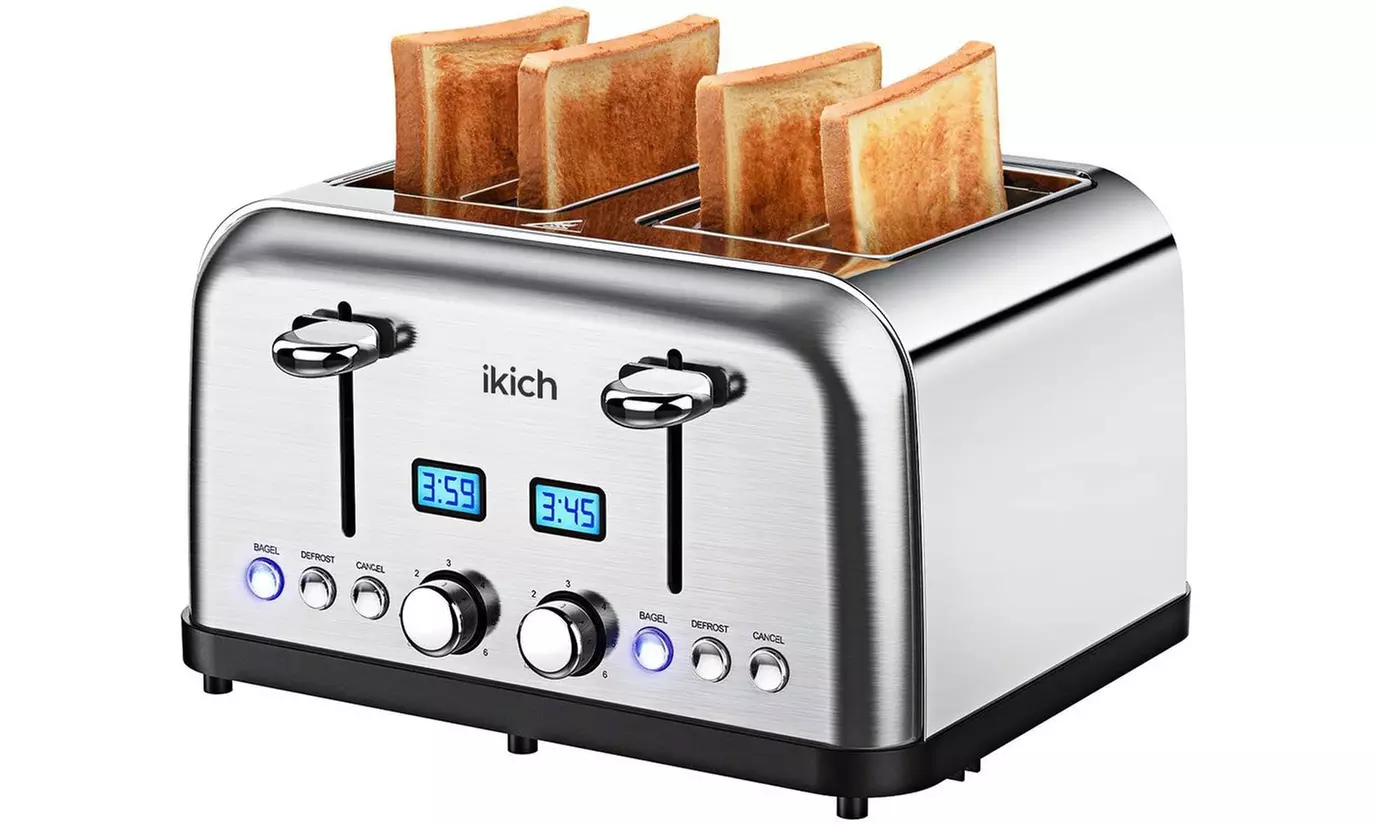 Ikich KCCP179ASUS 4-Slice Toaster with 2 LCD Display - Stainless Steel  - Primary Image