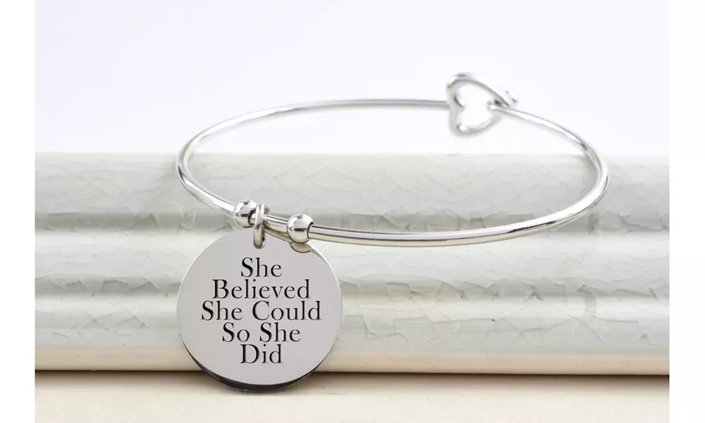 Solid Stainless Steel Inspirational Heart Bangle By Pink Box - Primary Image