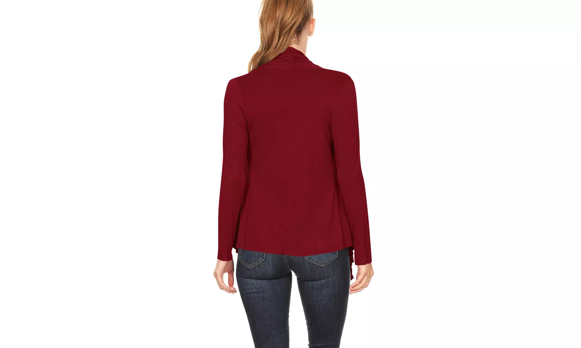 Women's Long Sleeve Draped Neck Open Front Solid Cardigan 