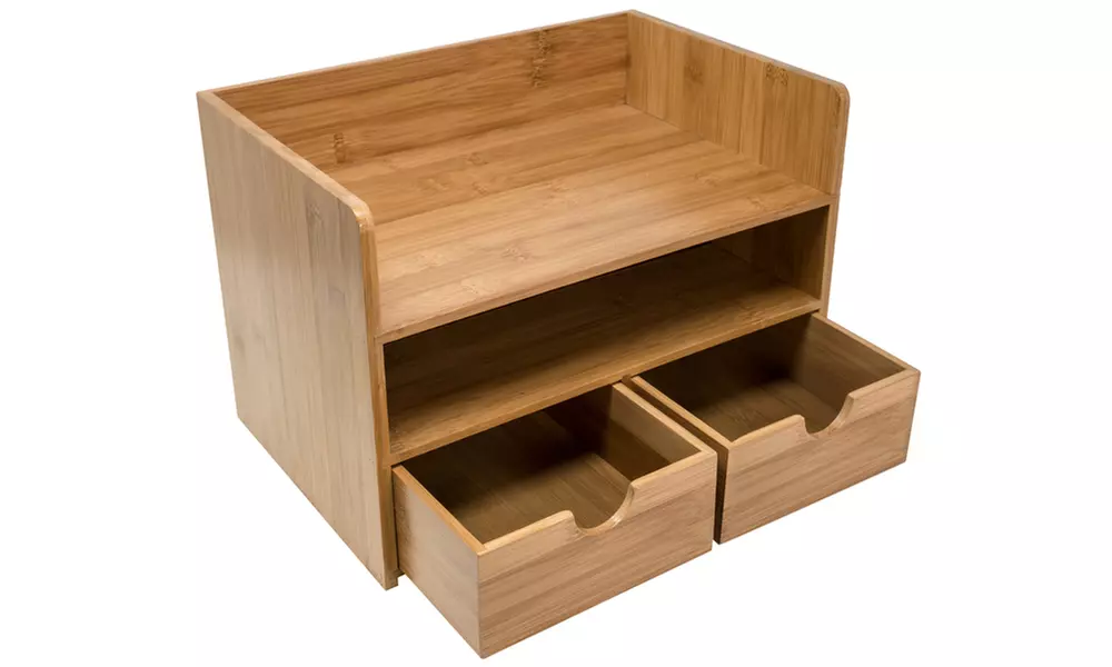 Sorbus 3-Tier Bamboo Shelf Organizer for Desk with Drawers - Second Medium