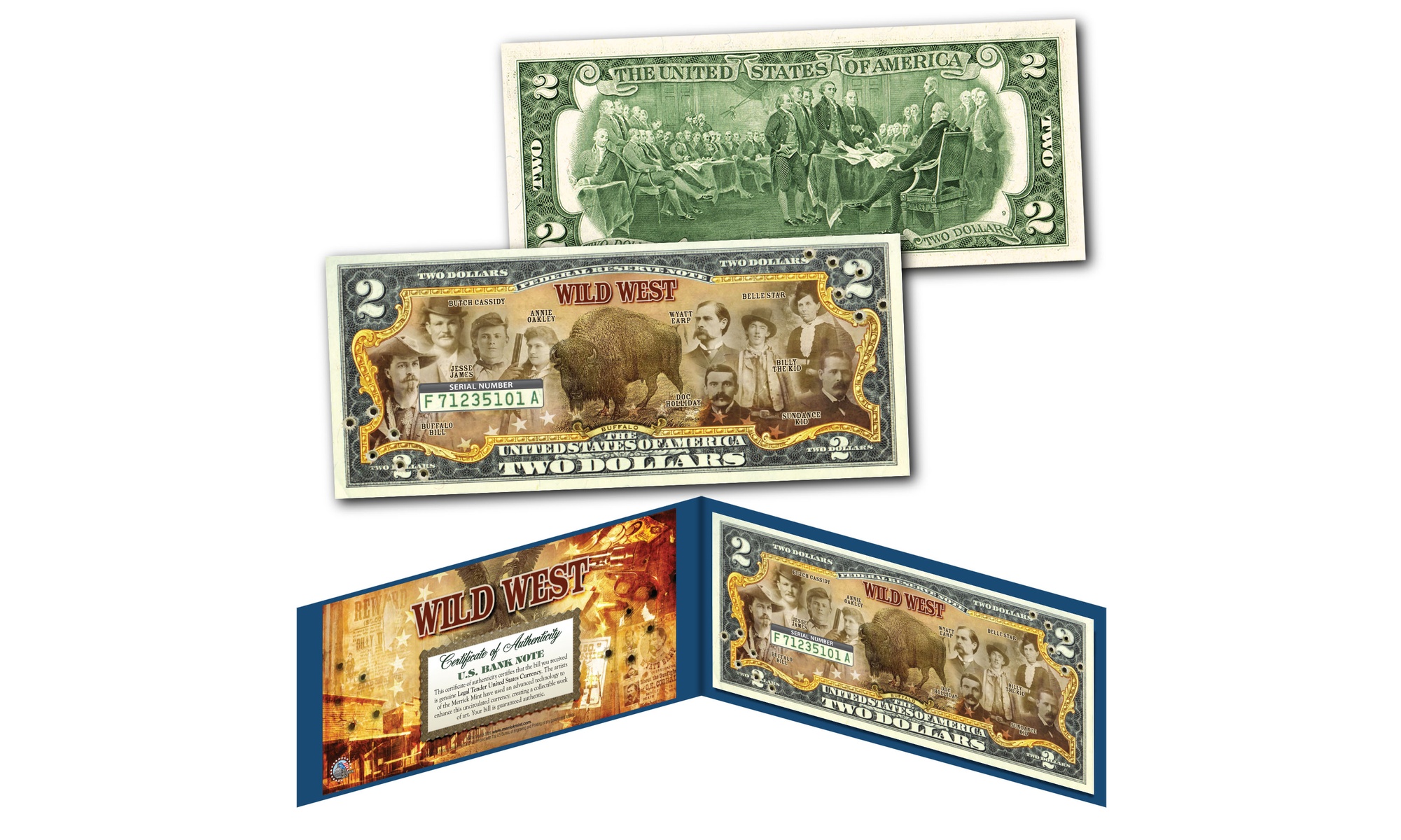 WILD WEST Iconic Figures American Frontier Outlaws BUFFALO Genuine 2 U.S. Bill