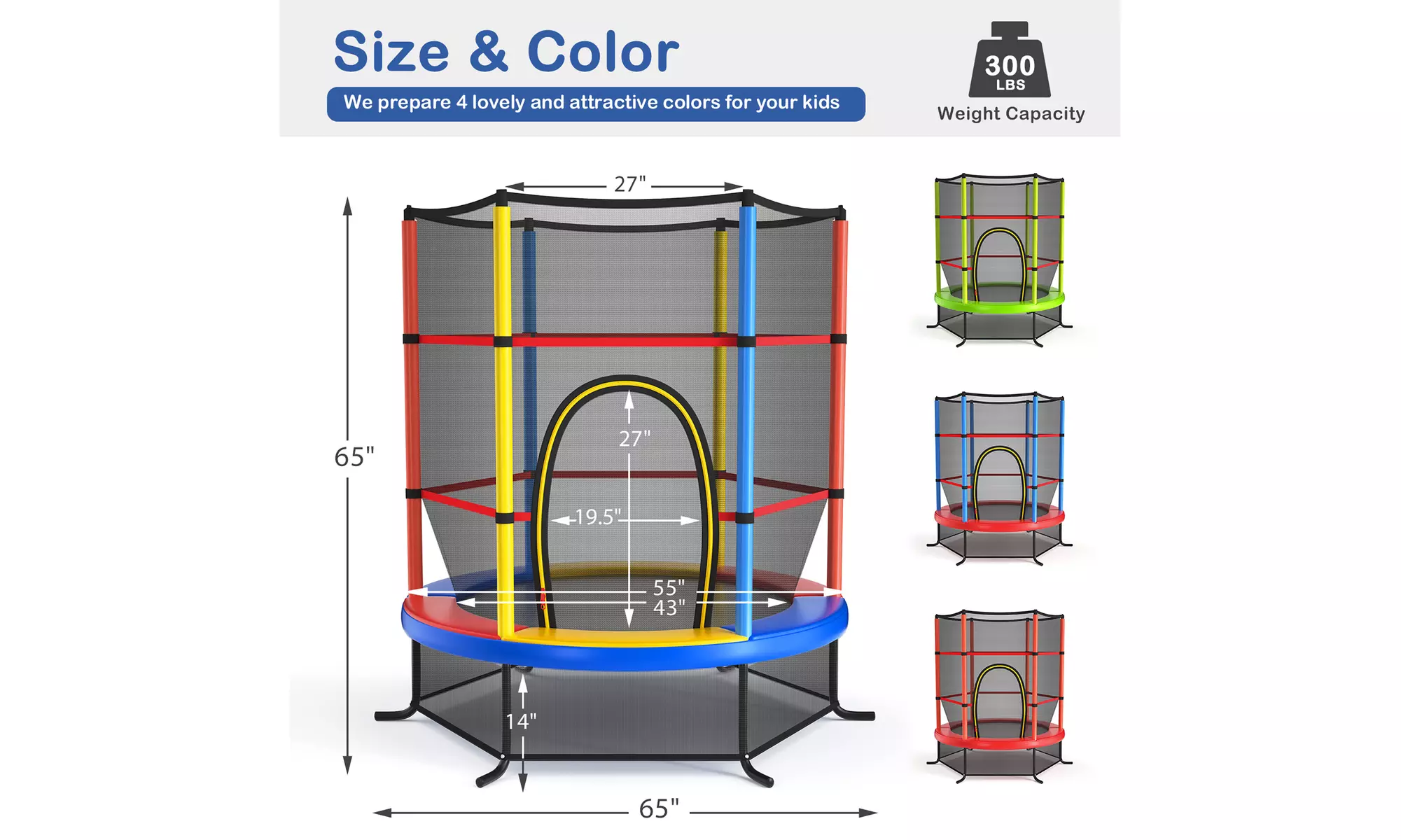 Youth Jumping Round Trampoline 55'' Exercise W/ Safety Pad Enclosure Combo Kids