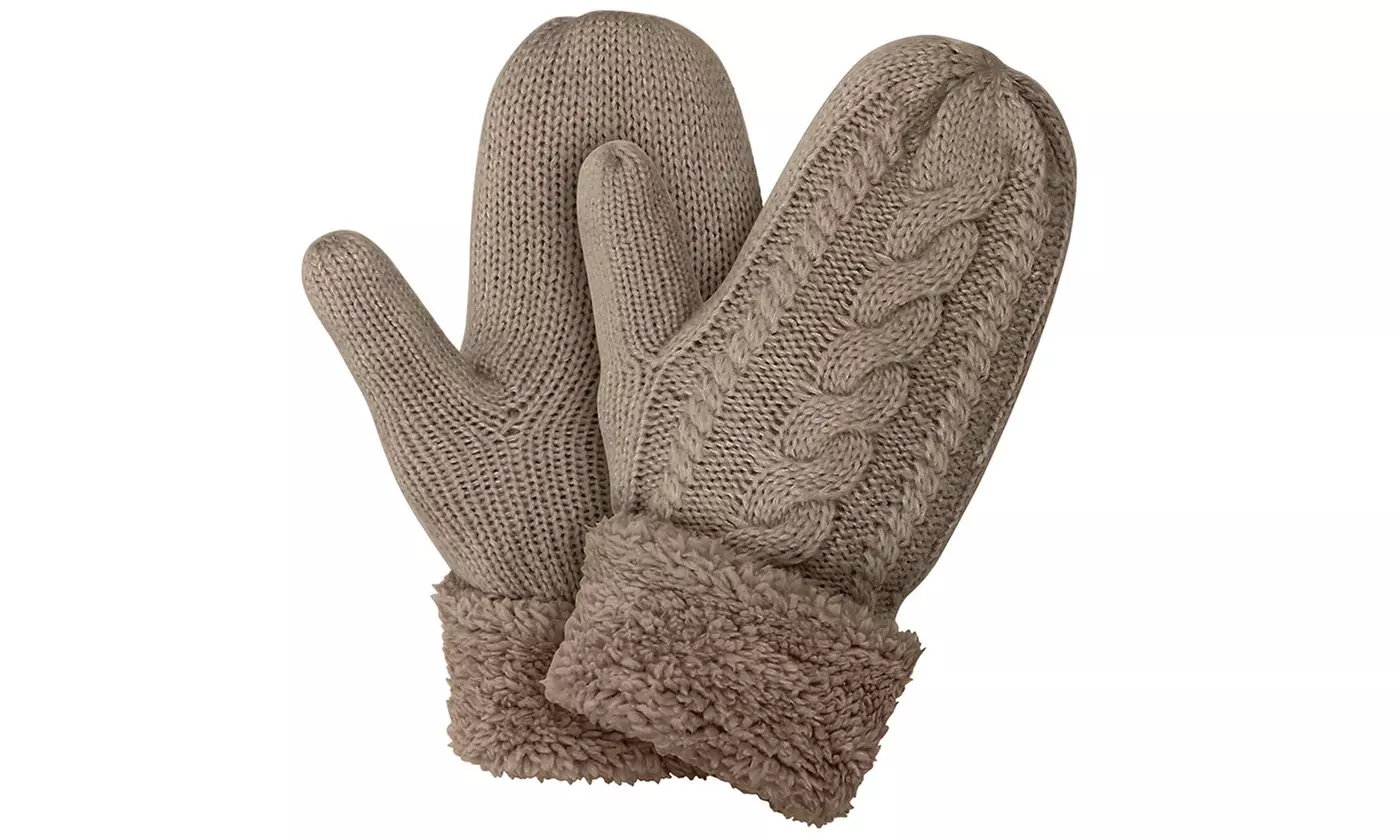 Women's Cozy Winter Knit Mitten Gloves With Fleece Lining
