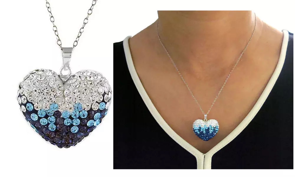 Blue Sterling Silver Crystal Heart Necklace Made With Crystals From Swarovski