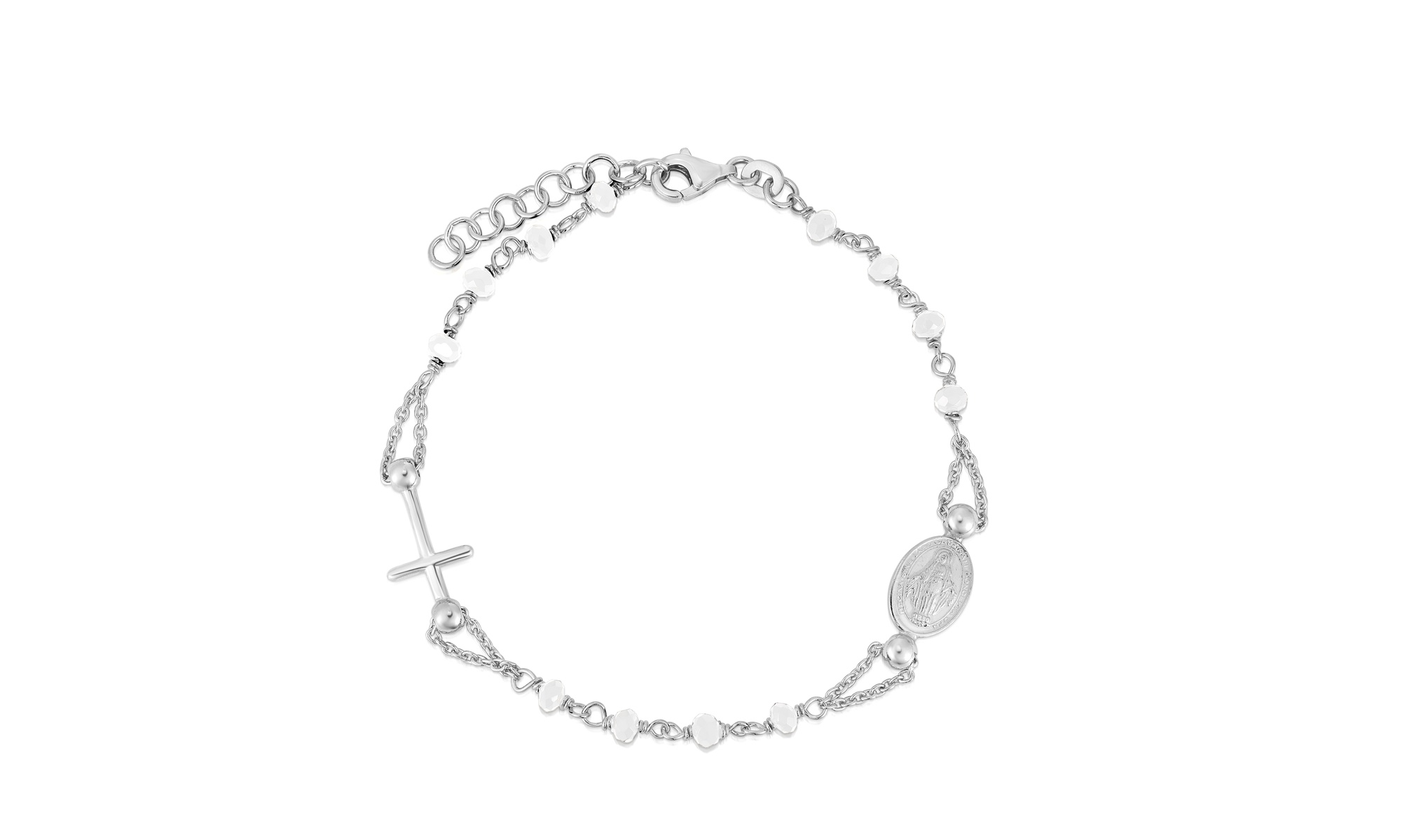 925 Sterling Silver Rosary Cross Crystal Bead Charm Bracelet For Women
