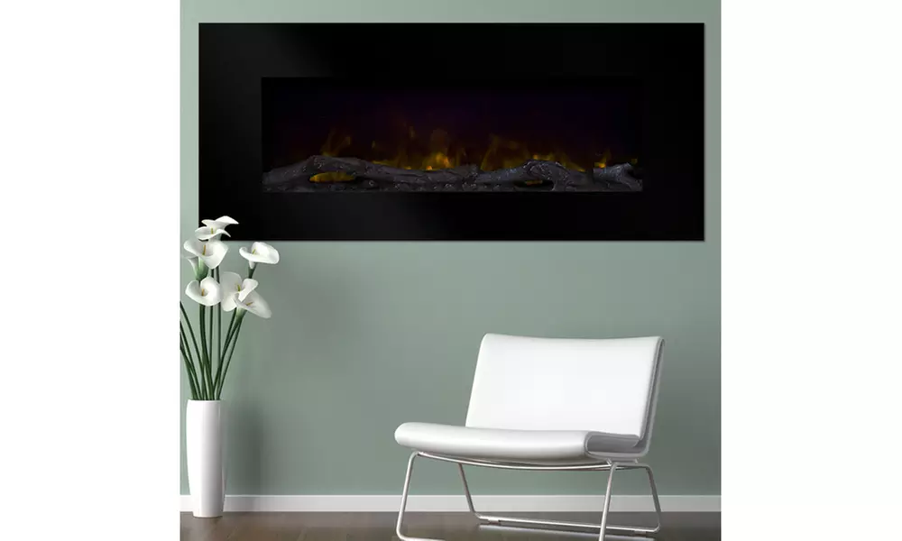 Electric Fireplace Wall Mounted, Color Changing LED Flame and Remote, 50 Inch - Primary Image