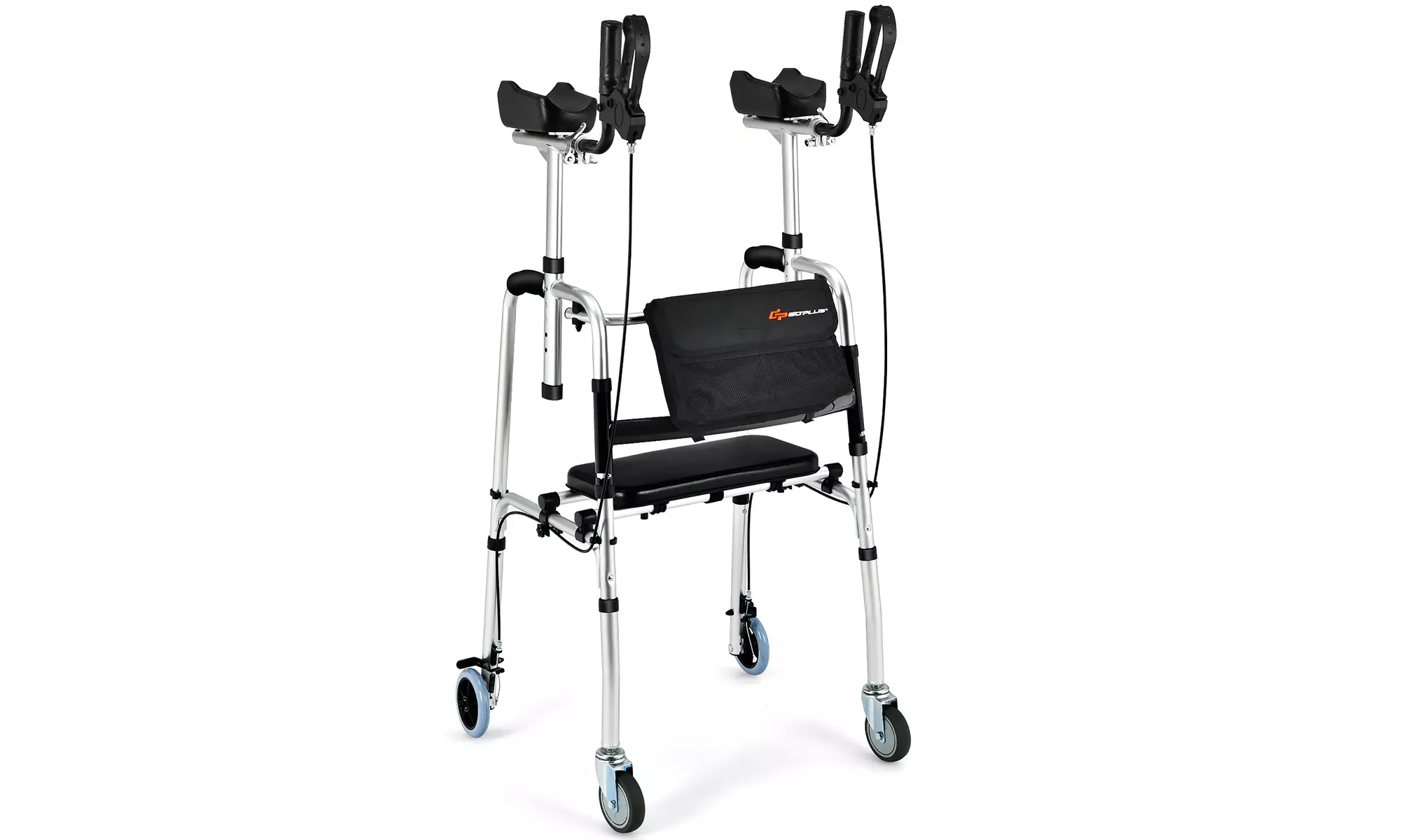Costway Folding Auxiliary Walker Rollator W/Brakes Flip-Up Seat Bag - Primary Image