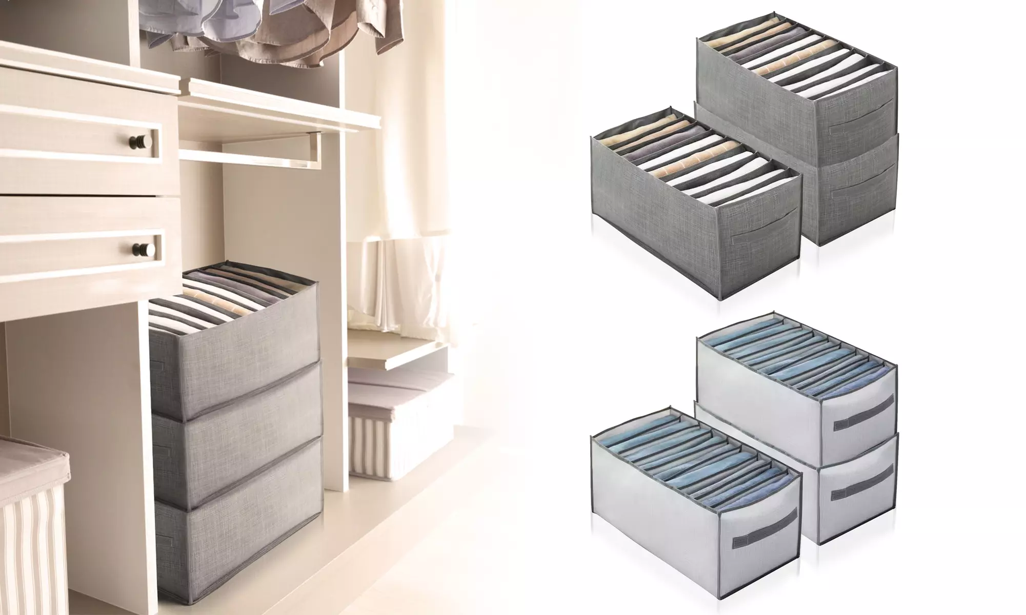 3PCS Wardrobe Clothes Organizer Storage 9 Grids Washable Foldable Drawer - Primary Image
