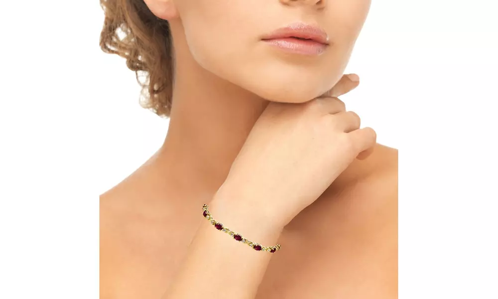 Gold Tone over Silver Created Ruby Infinity Bracelet with White Topaz Accents - Second Medium