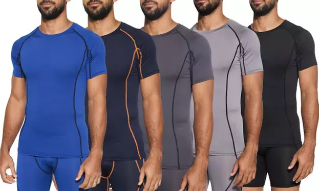 5-Pack: Men's Short Sleeve Compression Base Layer Active Dry Fit Shirt (S-2XL) - Primary Image