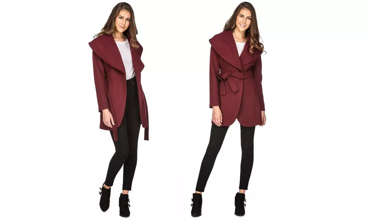 Haute Edition Women's Wool Blend Shawl Collar Wrap  Coat - Second Medium