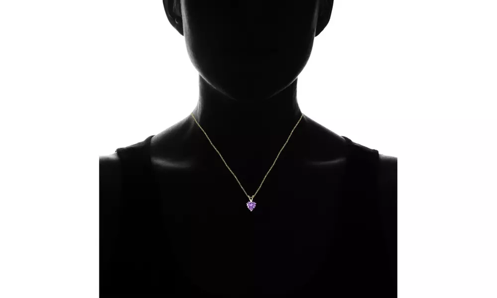 Yellow Gold Flash Sterling Silver Simulated Amethyst 7mm Heart Pendant Necklace - Second Medium