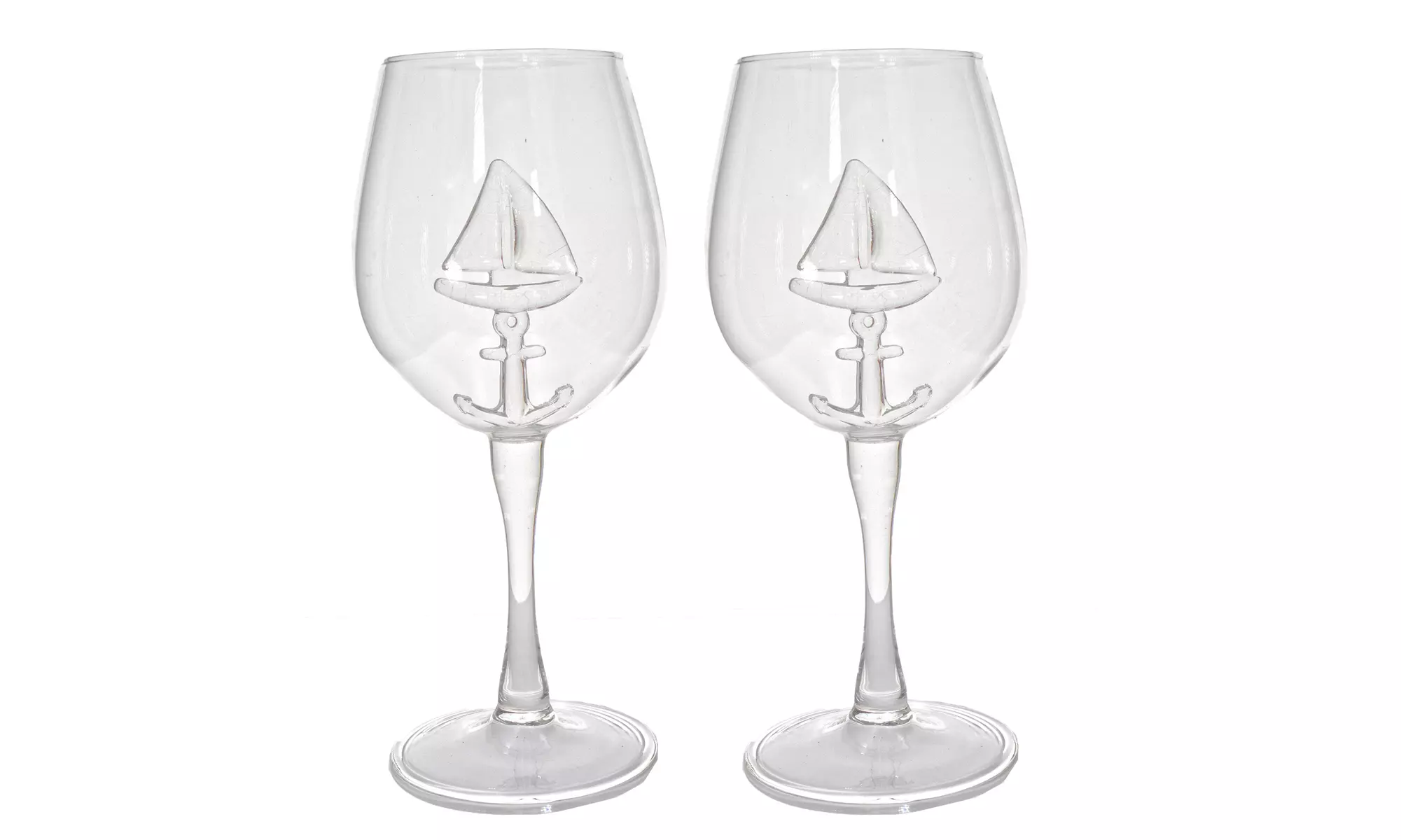 3D Sailboat Wine Glasses Decorative Crystal Nautical Goblet Ocean Glassware 2pc - Primary Image