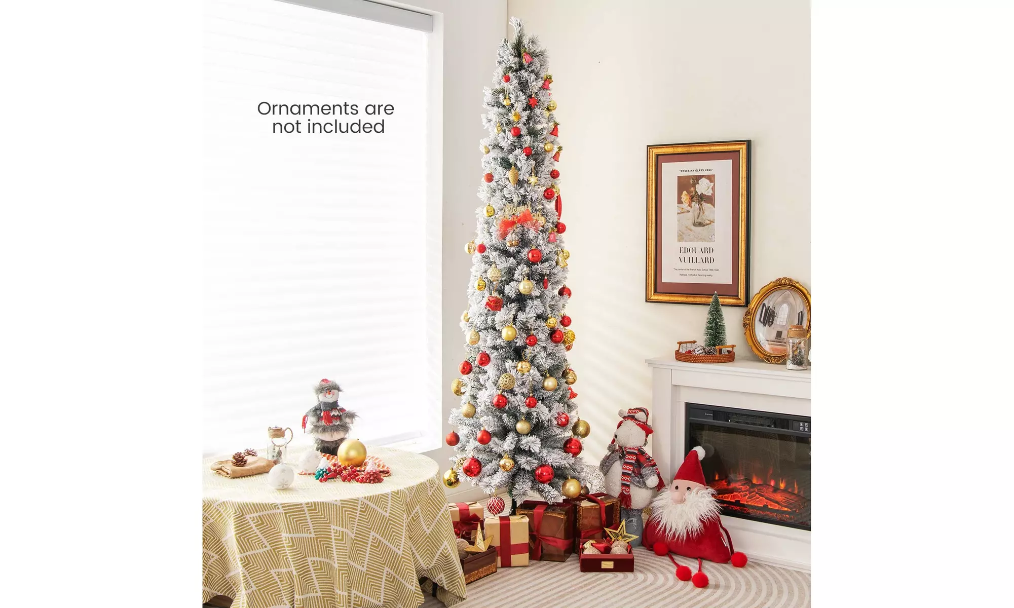 Costway 4.5/6/7 FT Pre-Lit Slim Christmas Tree Flocked w/ Pine Needles & Lights