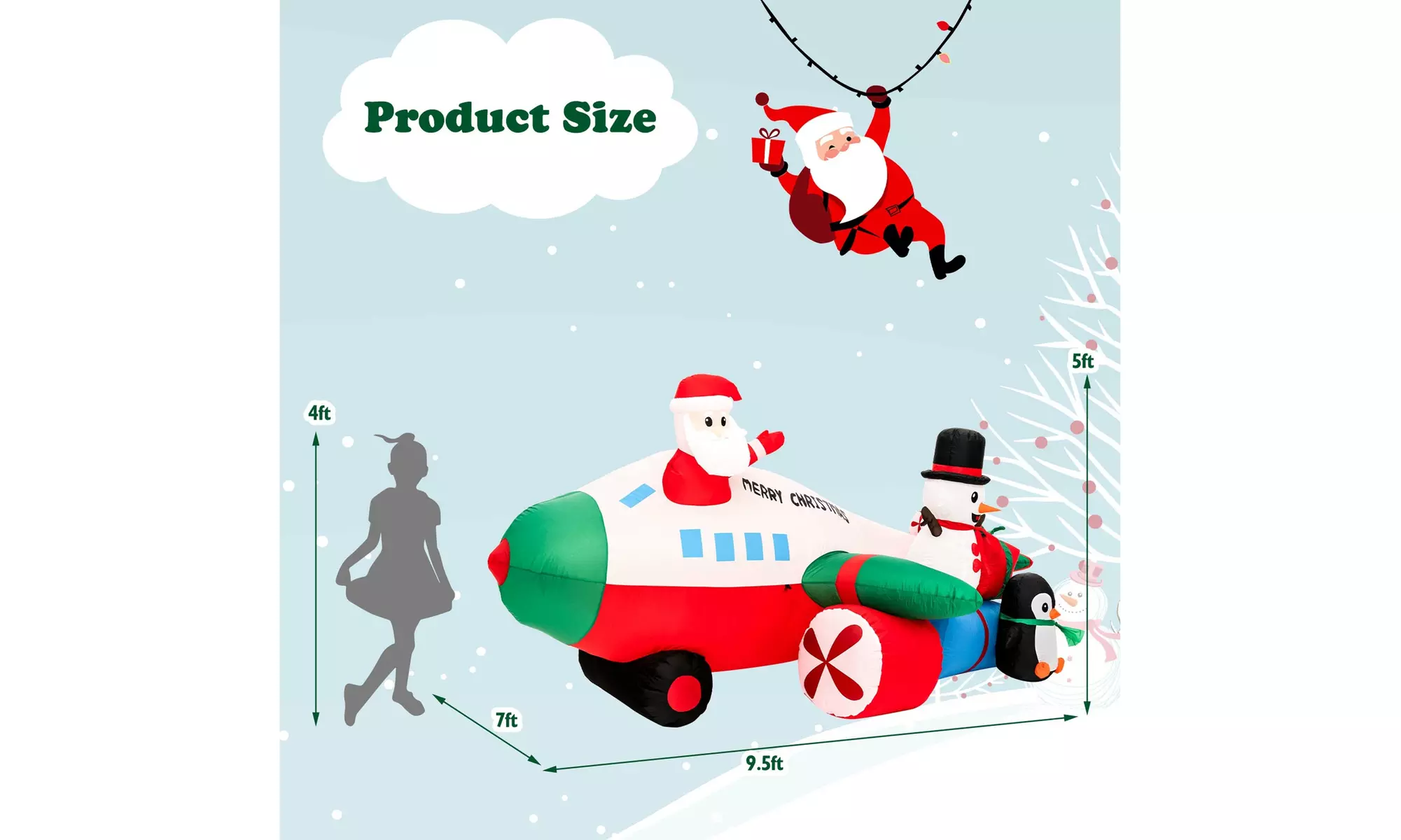 Costway Inflatable Christmas Santa Claus Helicopter Snowman Penguin Lights
