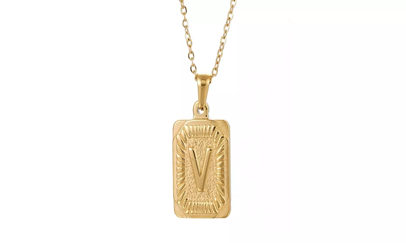 Gold Plated Stainless Steel Initial Pendant with Box Link Chain Necklace
