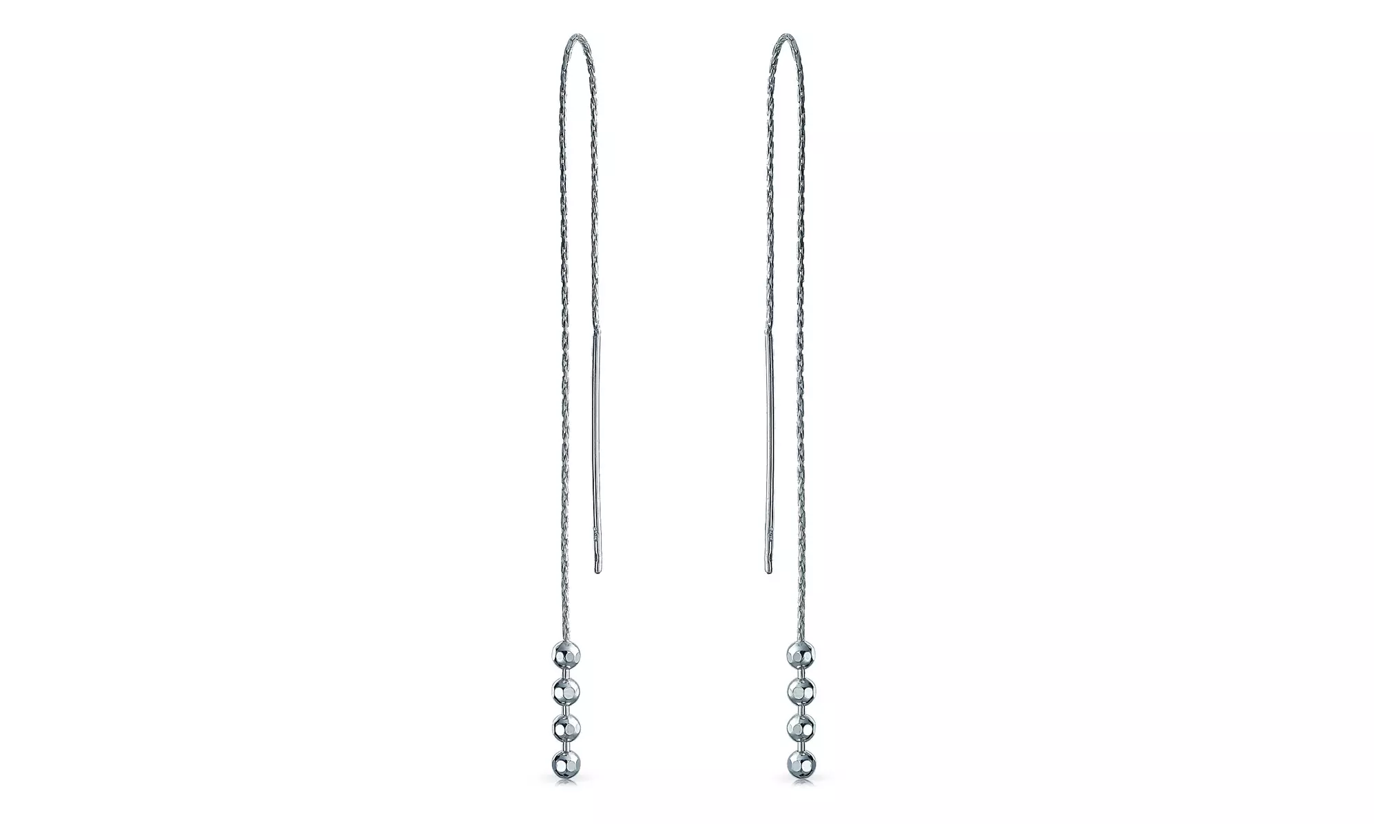 Ball Beaded Sterling Silver Dangle Ear Threader Earrings - Primary Image