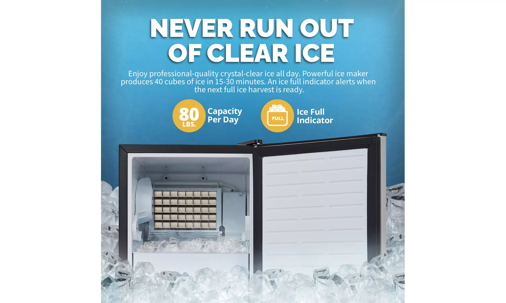 Newair 15" Undercounter 80 lbs. Daily Clear Ice Cube Maker Machine - Second Medium