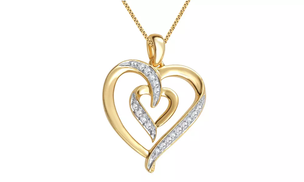 18K Yellow Gold Plated Diamond Accent Fashion Heart Pendant by Brilliant Diamond - Primary Image