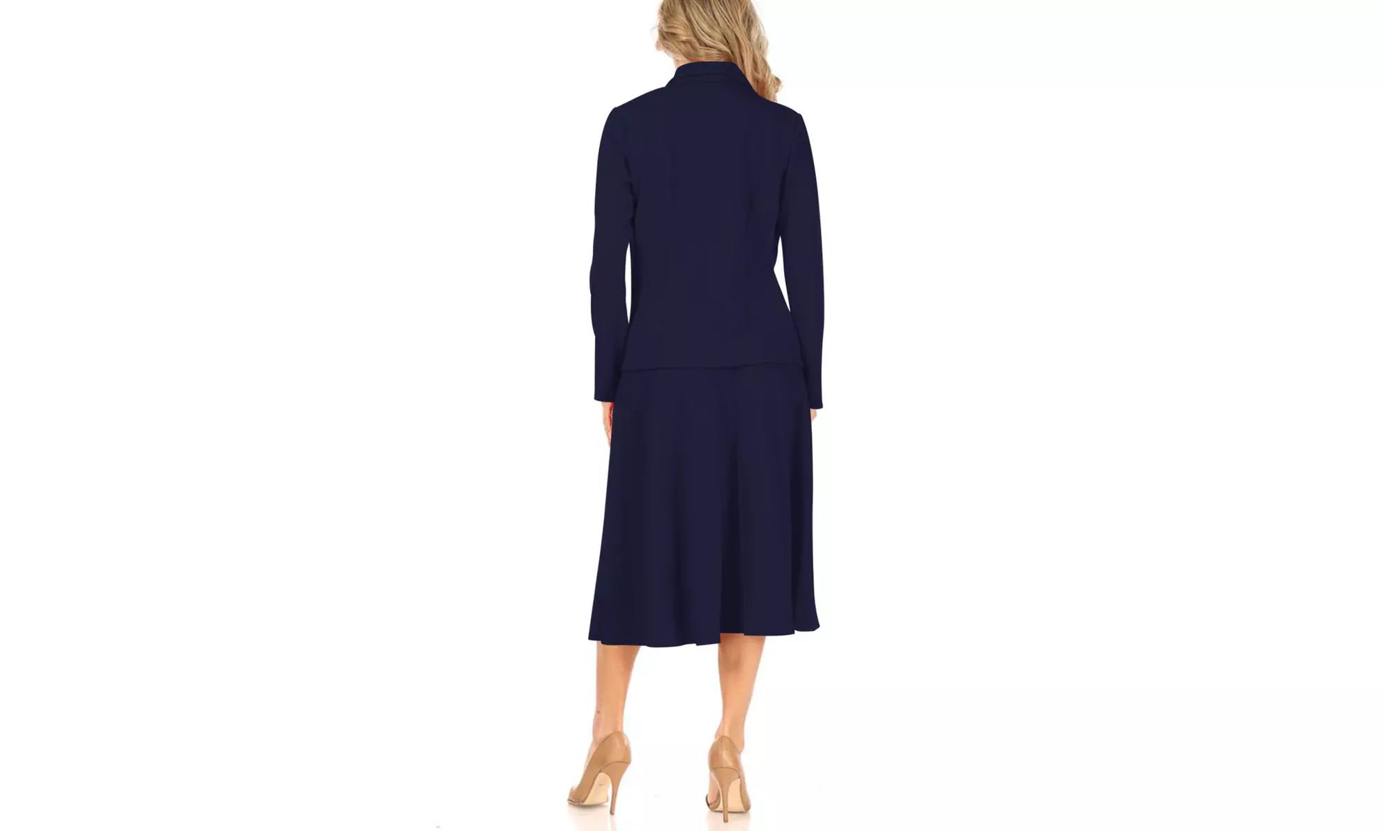 Women's Two Piece Solid Long Sleeve Casual Blazer Relaxed A-Line Midi Skirt