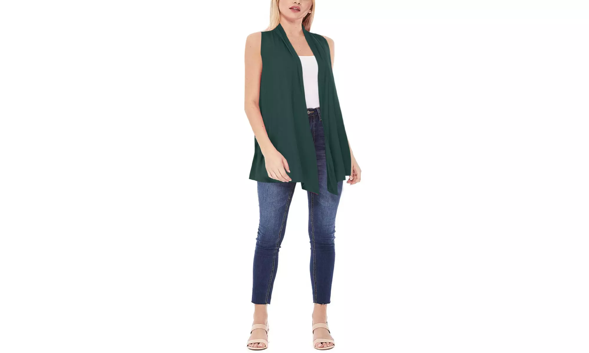 Women's Sleeveless Draped Solid Vest Cardigan 