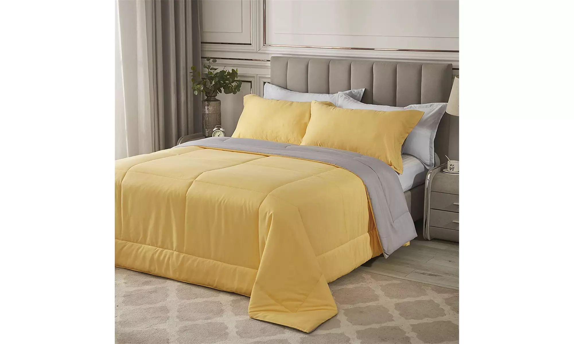 LOVINSUNSHINE Yellow Grey Comforter Set Queen Lightweight Bedding - Second Medium