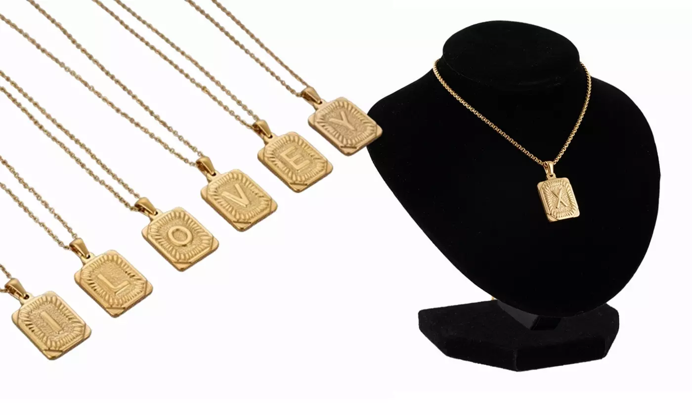 Gold Plated Stainless Steel Initial Pendant with Box Link Chain Necklace - Primary Image
