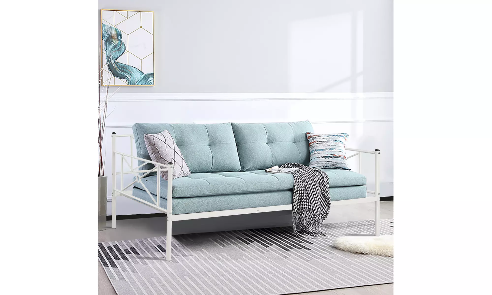 Costway Twin Size Metal Daybed Frame Multifunctional Platform Bed White