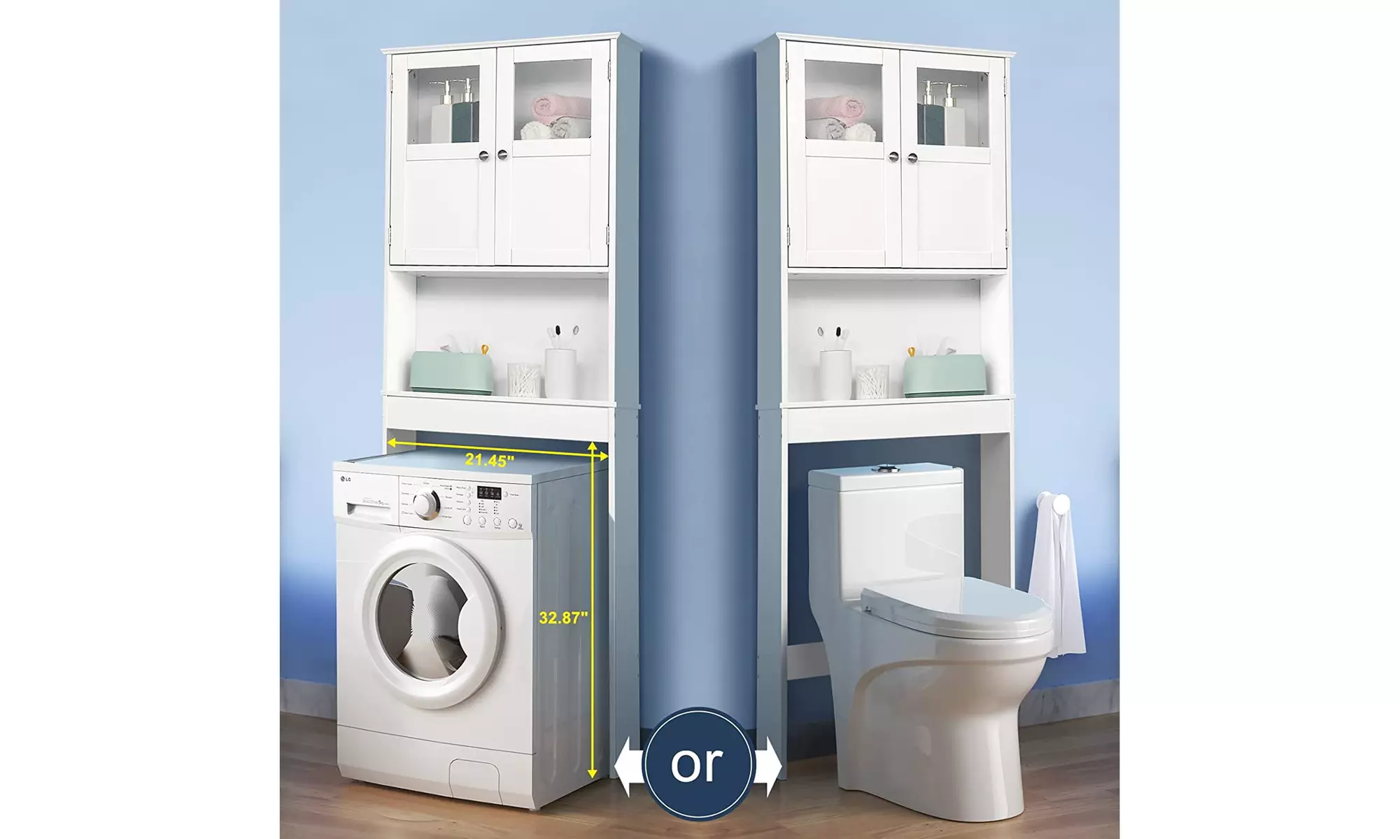 Over the Toilet Bathroom Storage Spacesaver with 2-Door Cabinet White