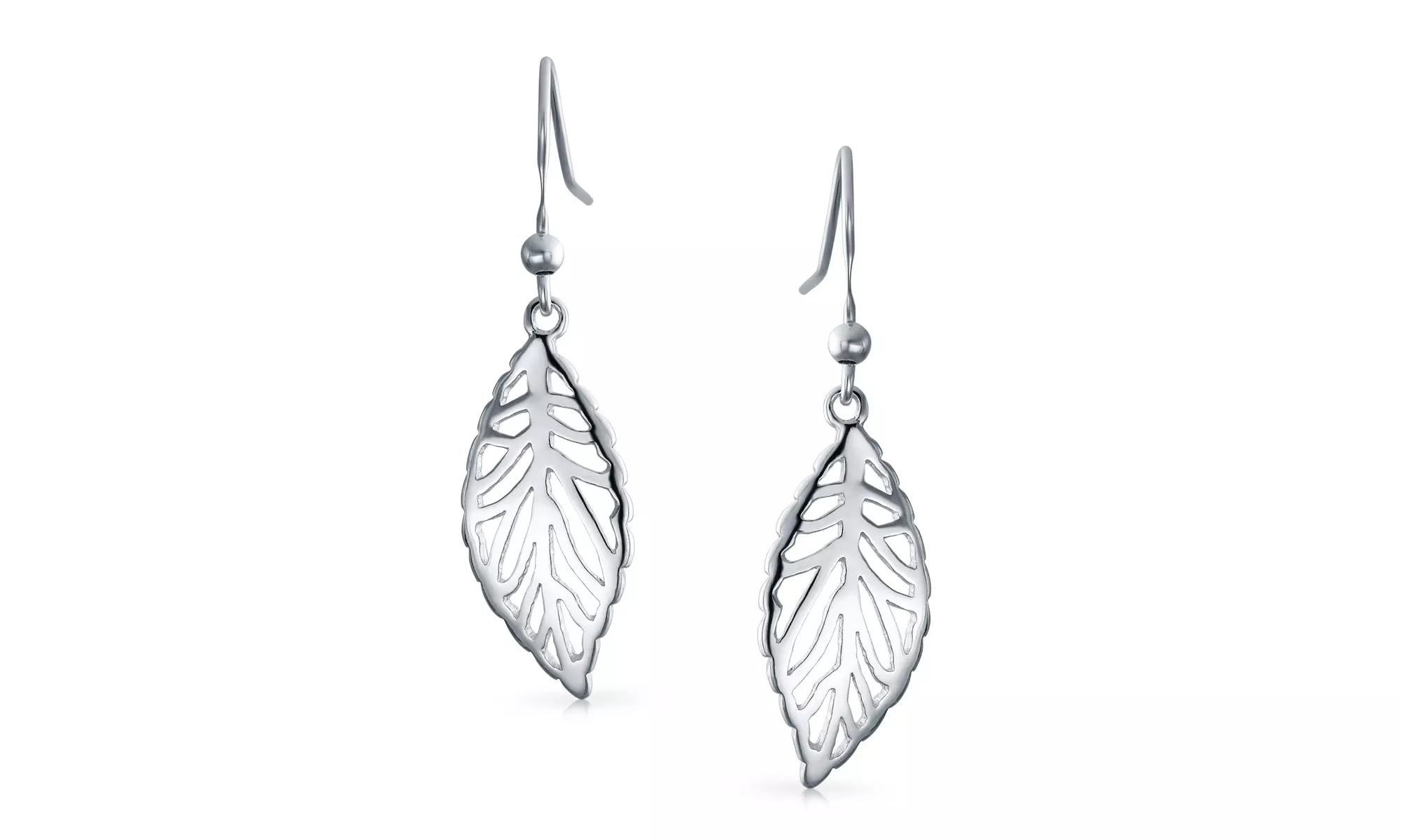 925 Sterling Silver Filigree Nature Leaf Dangle Earrings - Second Medium