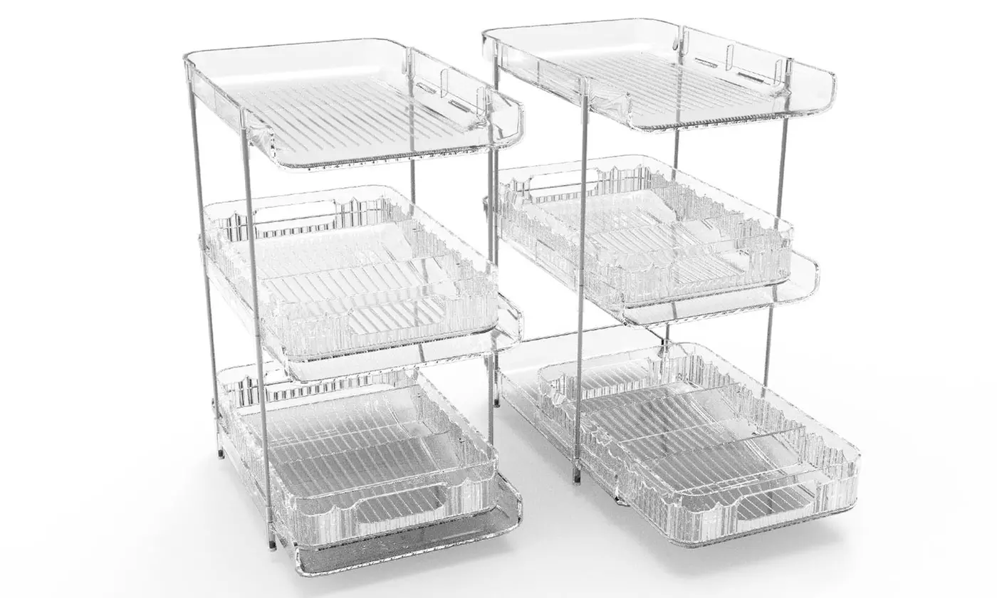 Two-Pack NewHome 3-Tier Clear Bathroom Organizer with Pull-Out Drawers