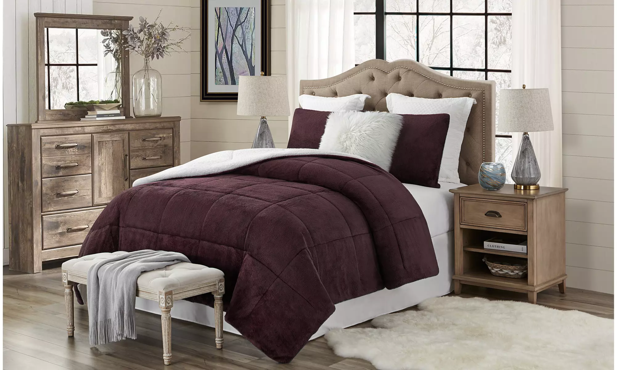 Luxury Home Extra Soft Faux Fur & Sherpa Reverse Comforter Set (2- or 3-Piece) - Primary Image