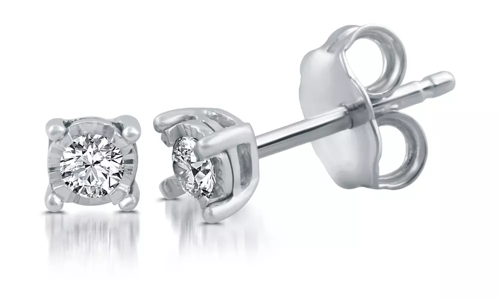 1/10 - 1 CTTW Diamond Miracle Plate Stud Earrings In Sterling Silver and 10K Gol - Primary Image