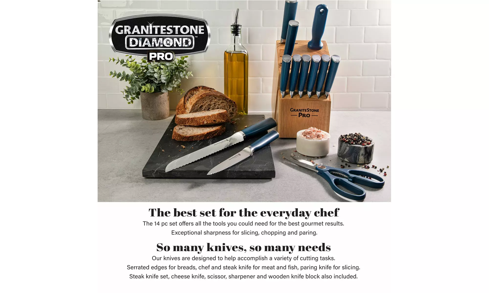 GraniteStone Nutriblade Pro 14-Piece Stainless Steel Premium Knife Block Set