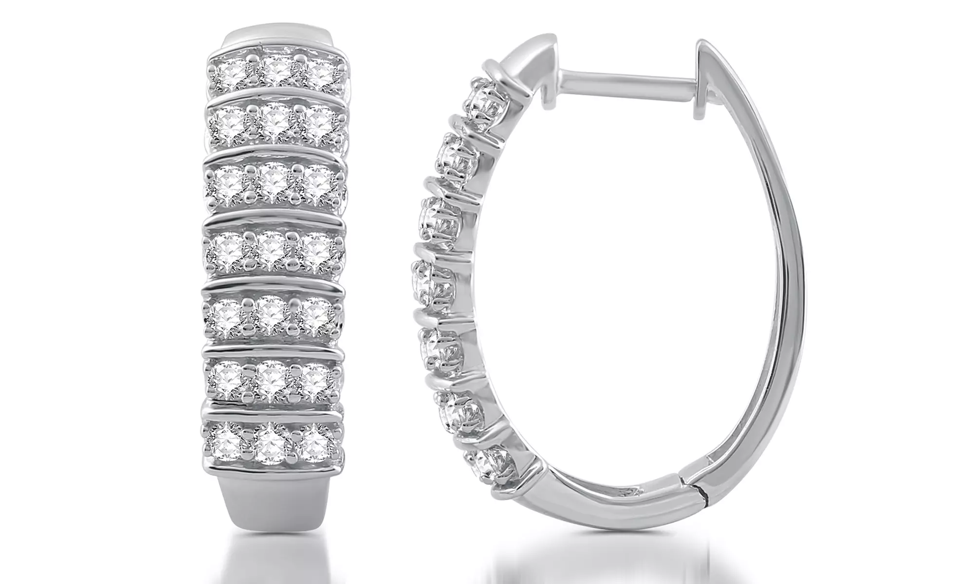 1 CTTW Diamond Parallel Row Hoop Earrings in Sterling Silver By DeCarat - Primary Image