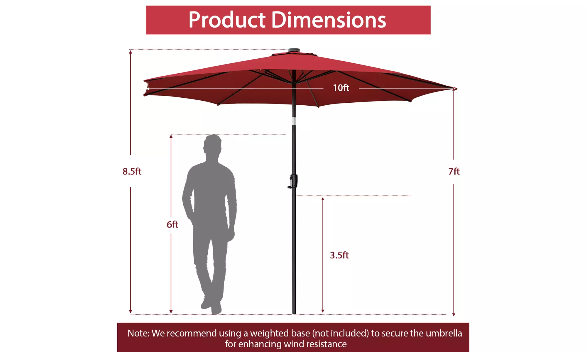 Costway 10 FT LED Solar Lighted Patio Umbrella With Crank Tilt