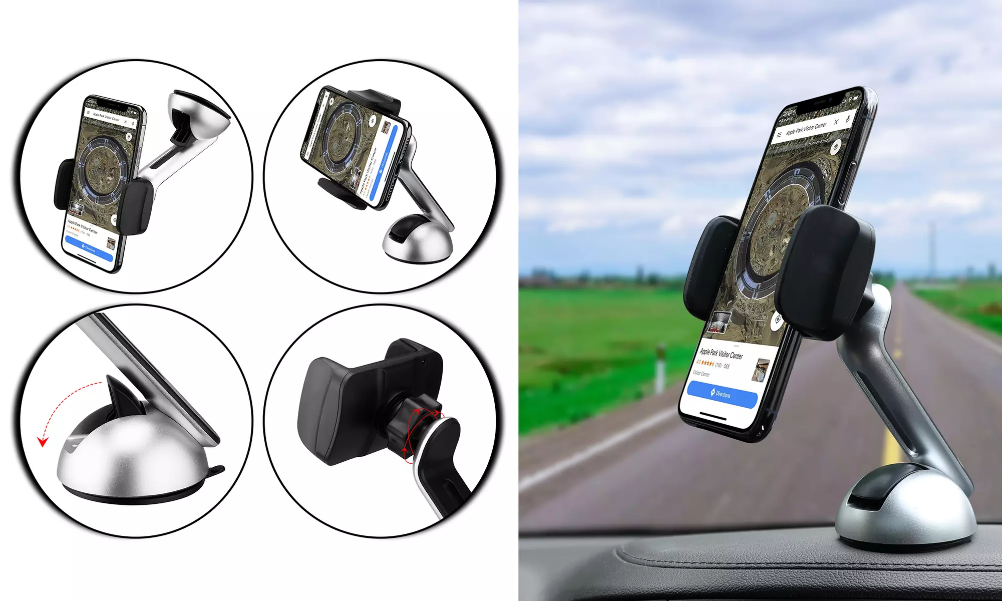 Long Clamp Car Mount Phone Holder for Dashboard and Windshield