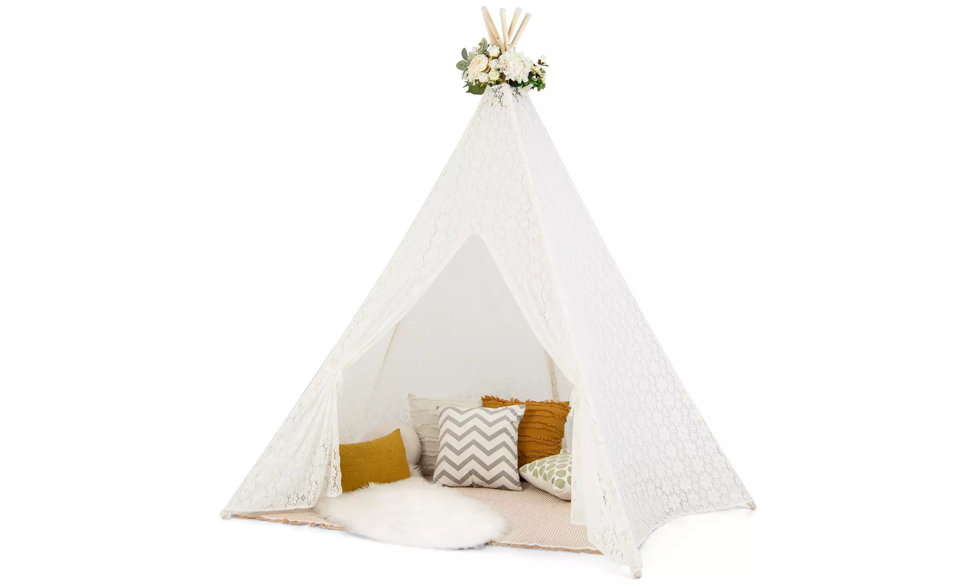 Costway 85'' Height 5 Sides Huge Lace Play Tent for Kids Adult Wedding w/ Light