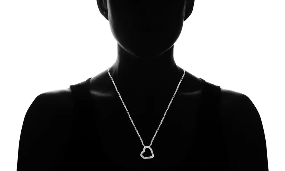 Diamond Accent Fashion Tilted Heart Shaped Pendant In Sterling Silver By DeCarat - Second Medium