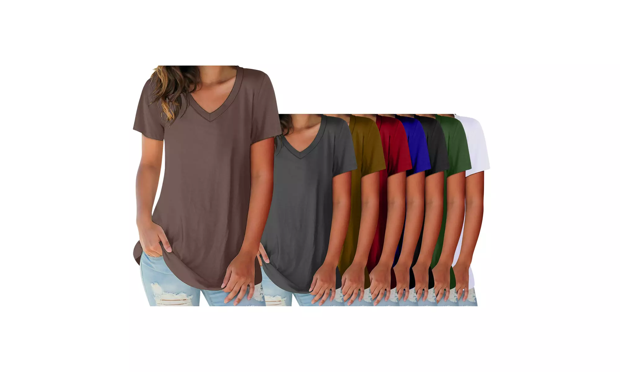 5-Pack Women's Ultra-Soft Cozy V-Neck Short Sleeve Shirts (Plus Sizes Available) - Primary Image