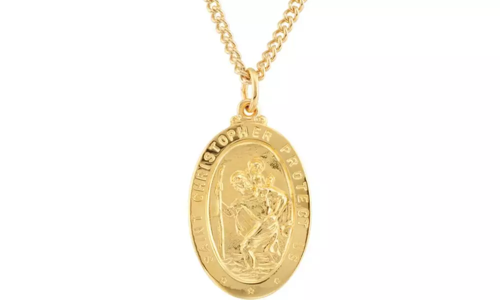 24K Gold-Plated Sterling Silver 28.77 17.74mm ST. Christopher Medal 24 Necklace