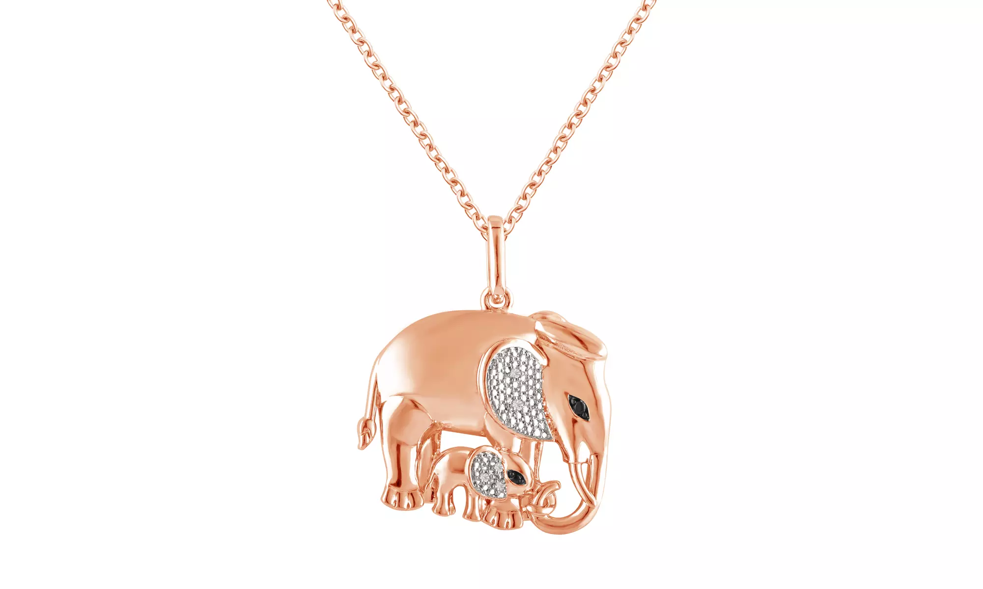 Diamond Accent Single Diamond Elephant Mom And Baby Pendant By DiamondMuse