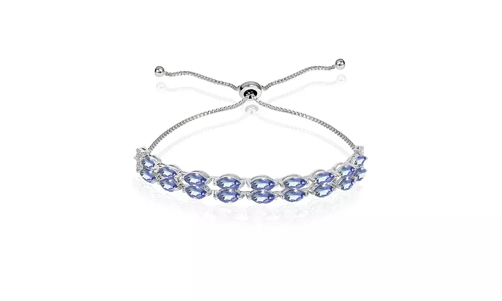 Marquise-Cut Layered Tanzanite & White Topaz Tennis Style Bracelet in 925 Silver