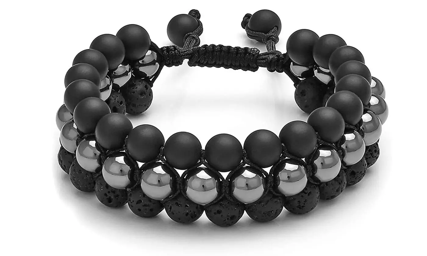 Adjustable Chakra Natural Tigers Eye Gemstone Onyx Charm Bracelet