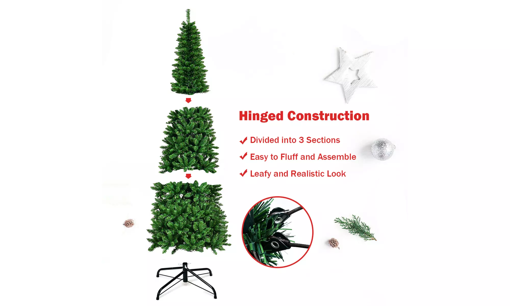 Costway 6.5ft Pre-Lit Hinged Artificial Pencil Christmas Tree with 250  Lights