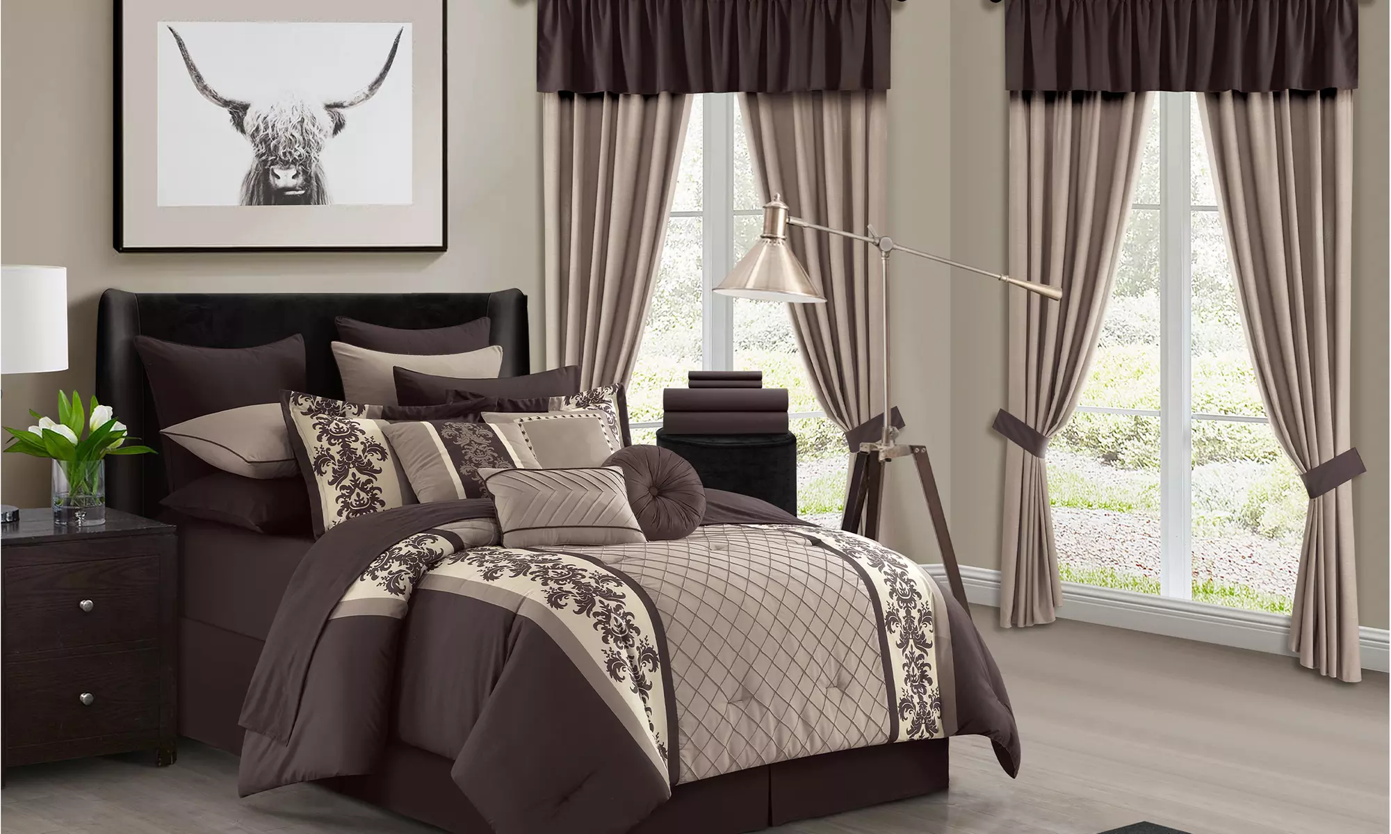 Arian 30 Piece Comforter Set Color Block Diamond Stitched Printed Scroll - Second Medium