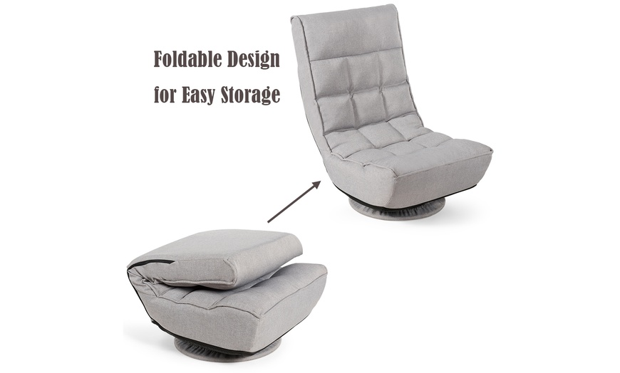 Image 8: Folding Game Chair Floor Lazy Sofa 4-Position Adjustable 360 Degree Swivel Gray