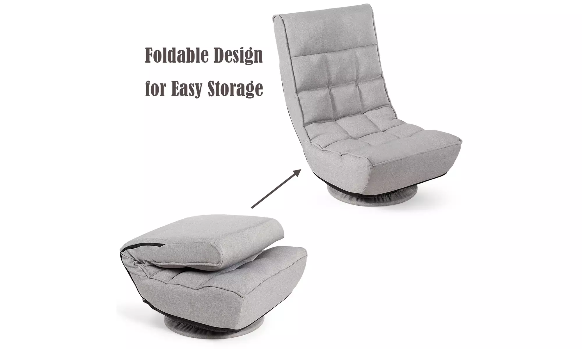 Folding Game Chair Floor Lazy Sofa 4-Position Adjustable 360 Degree Swivel Gray